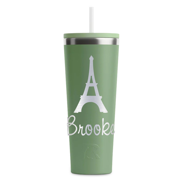 Custom Eiffel Tower RTIC Everyday Tumbler with Straw - 28oz - Light Green - Single-Sided (Personalized)