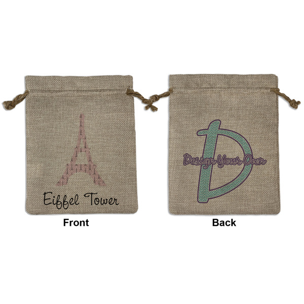 Custom Eiffel Tower Medium Burlap Gift Bag - Front & Back (Personalized)