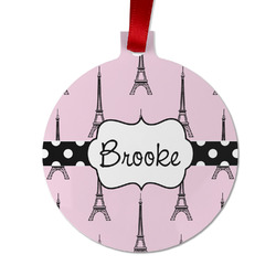Eiffel Tower Metal Ball Ornament - Double Sided w/ Name or Text