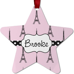 Eiffel Tower Metal Star Ornament - Double Sided w/ Name or Text