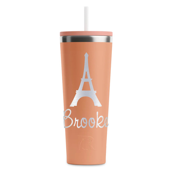 Custom Eiffel Tower RTIC Everyday Tumbler with Straw - 28oz - Peach - Single-Sided (Personalized)