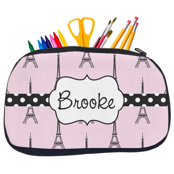 Custom Eiffel Tower Neoprene Pencil Case - Medium w/ Name or Text