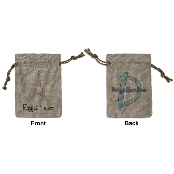 Custom Eiffel Tower Small Burlap Gift Bag - Front & Back (Personalized)