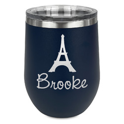 Eiffel Tower Stemless Stainless Steel Wine Tumbler - Navy - Single Sided (Personalized)