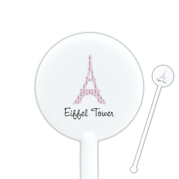 Custom Eiffel Tower 5.5" Round Plastic Stir Sticks - White - Single Sided (Personalized)