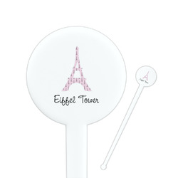 Eiffel Tower 7" Round Plastic Stir Sticks - White - Double Sided (Personalized)