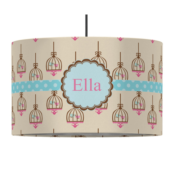 Custom Kissing Birds 12" Drum Pendant Lamp - Fabric (Personalized)