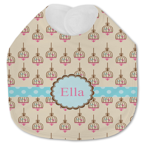 Custom Kissing Birds Jersey Knit Baby Bib w/ Name or Text