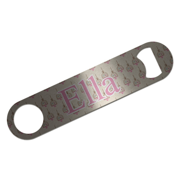 Custom Kissing Birds Bar Bottle Opener - Silver w/ Name or Text