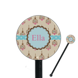 Kissing Birds 5.5" Round Plastic Stir Sticks - Black - Single Sided (Personalized)