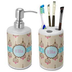 Kissing Birds Ceramic Bathroom Accessories Set (Personalized)