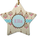 Kissing Birds Star Ceramic Ornament w/ Name or Text