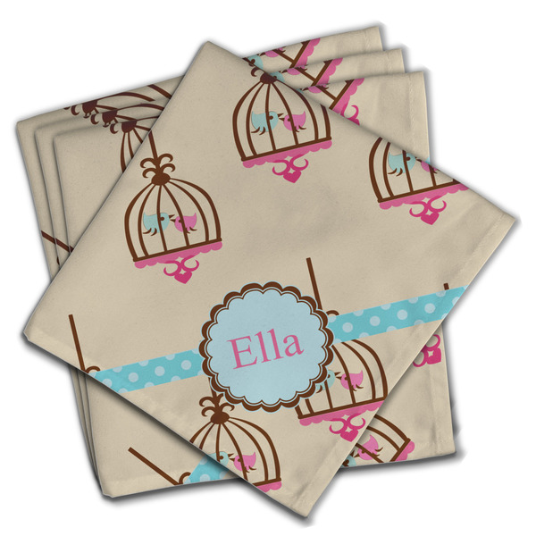 Custom Kissing Birds Cloth Napkins (Set of 4) (Personalized)