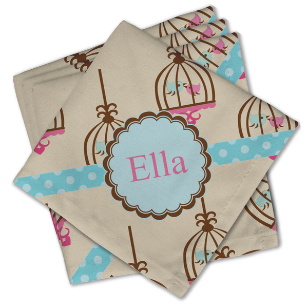 Custom Kissing Birds Cloth Cocktail Napkins - Set of 4 w/ Name or Text