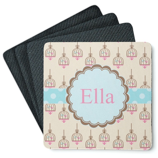 Custom Kissing Birds Square Rubber Backed Coasters - Set of 4 (Personalized)