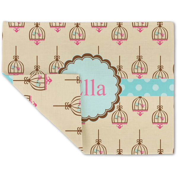 Custom Kissing Birds Double-Sided Linen Placemat - Single w/ Name or Text