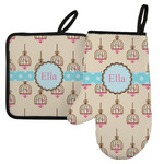 Kissing Birds Left Oven Mitt & Pot Holder Set w/ Name or Text