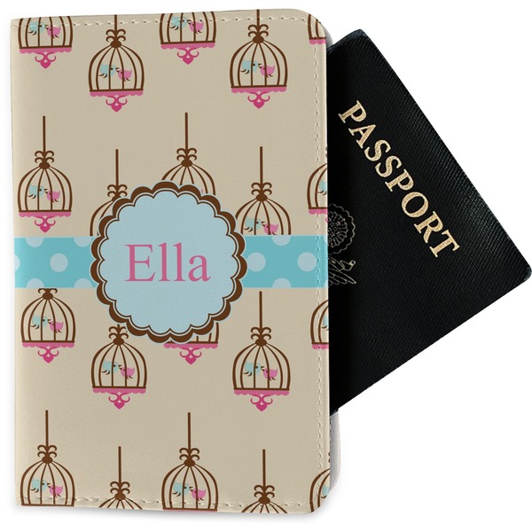 Custom Kissing Birds Passport Holder - Fabric (Personalized)