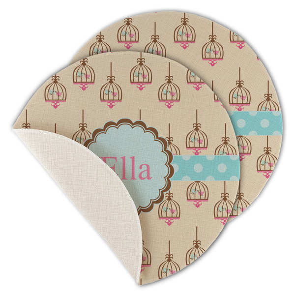 Custom Kissing Birds Round Linen Placemat - Single Sided - Set of 4 (Personalized)