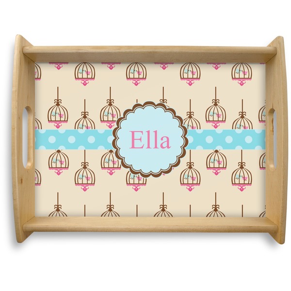 Custom Kissing Birds Natural Wooden Tray - Large (Personalized)