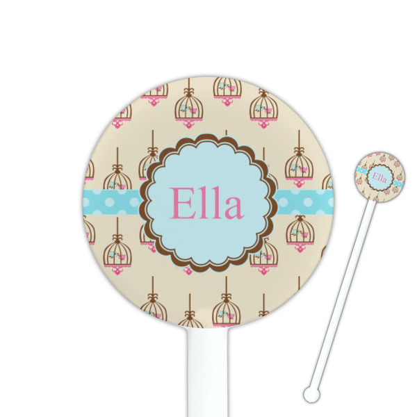 Custom Kissing Birds 5.5" Round Plastic Stir Sticks - White - Double Sided (Personalized)