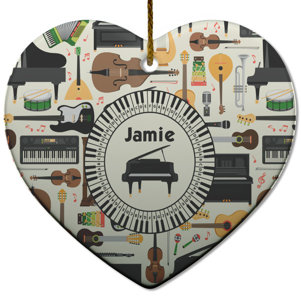 Custom Musical Instruments Heart Ceramic Ornament w/ Name or Text