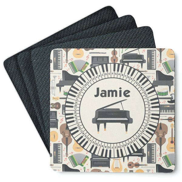 Custom Musical Instruments Square Rubber Backed Coasters - Set of 4 (Personalized)