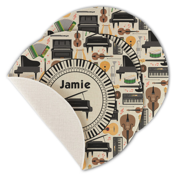 Custom Musical Instruments Round Linen Placemat - Single Sided - Set of 4 (Personalized)