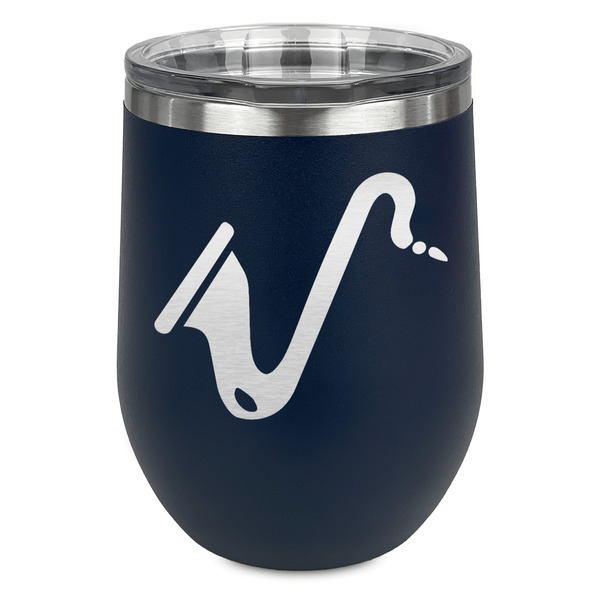 Custom Musical Instruments Stemless Stainless Steel Wine Tumbler - Navy - Double Sided (Personalized)