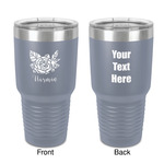 Watercolor Peonies 30 oz Stainless Steel Tumbler - Grey - Double-Sided (Personalized)