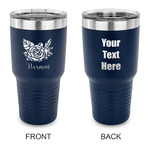 Watercolor Peonies 30 oz Stainless Steel Tumbler - Navy - Double Sided (Personalized)