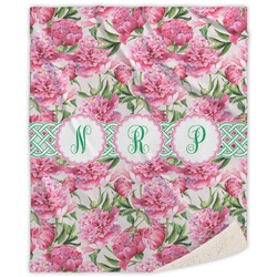Watercolor Peonies Sherpa Throw Blanket - 60"x80" (Personalized)