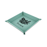 Watercolor Peonies Faux Leather Dice Tray - 6" x 6" - Teal