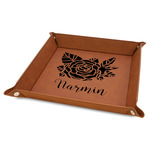 Watercolor Peonies Faux Leather Dice Tray - 9" x 9" - Rawhide