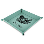 Watercolor Peonies Faux Leather Dice Tray - 9" x 9"  - Teal