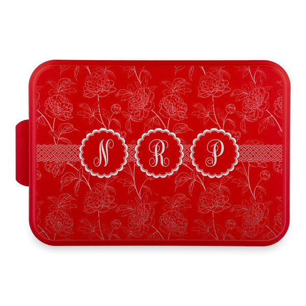 Custom Watercolor Peonies Aluminum Baking Pan with Red Lid (Personalized)