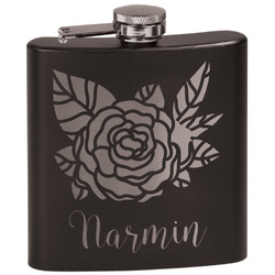 Watercolor Peonies Black Flask Set (Personalized)