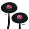 Watercolor Peonies Black Plastic 7" Stir Stick - Double Sided - Oval - Front & Back