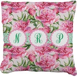 Watercolor Peonies Faux-Linen Throw Pillow 18" (Personalized)