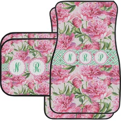 Watercolor Peonies Car Floor Mats Set - 2 Front & 2 Back (Personalized)