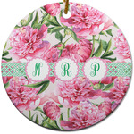 Watercolor Peonies Round Ceramic Ornament w/ Multiple Names