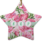 Watercolor Peonies Star Ceramic Ornament w/ Multiple Names