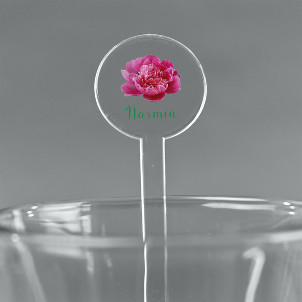 Custom Watercolor Peonies 7" Round Plastic Stir Sticks - Clear (Personalized)