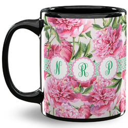 Watercolor Peonies 11 Oz Coffee Mug - Black (Personalized)