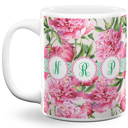 Watercolor Peonies 11 Oz Coffee Mug - White (Personalized)