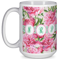 Watercolor Peonies 15 Oz Coffee Mug - White (Personalized)