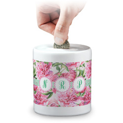 Watercolor Peonies Coin Bank (Personalized)