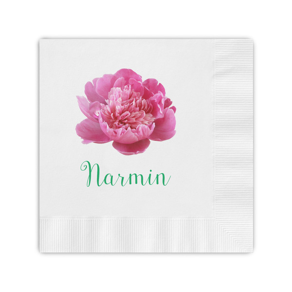 Custom Watercolor Peonies Coined Cocktail Napkins (Personalized)