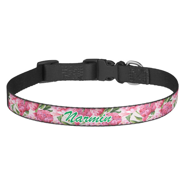 Custom Watercolor Peonies Dog Collar - Medium (Personalized)