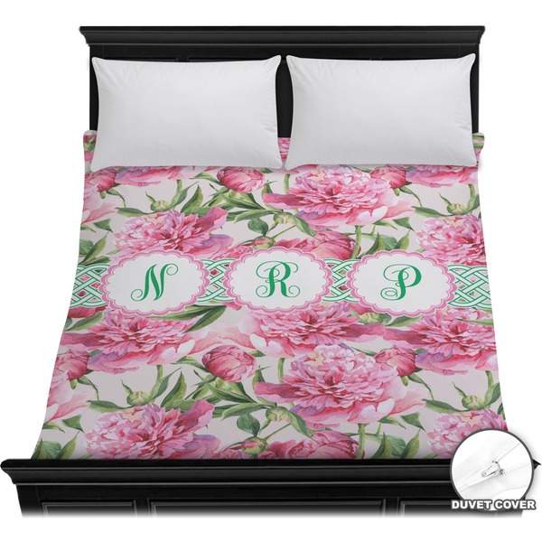 Custom Watercolor Peonies Duvet Cover - Full / Queen (Personalized)